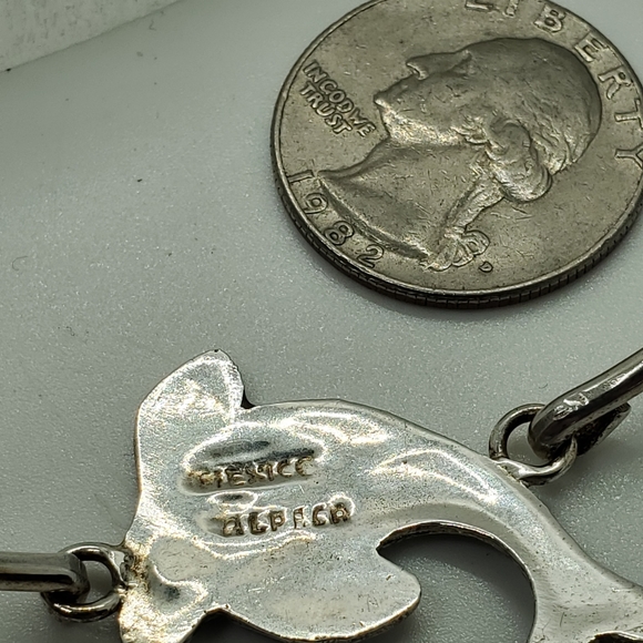 Vintage Mexico Alpaca Silver Shell Inlay Bracelet with Dolphin or Porpoi… - Picture 4 of 11